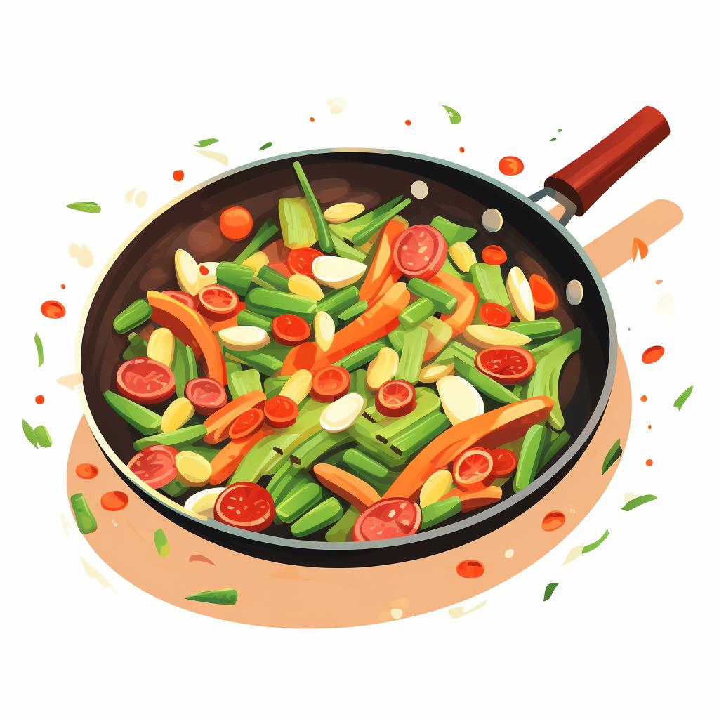 Vegetables being sautéed in a pan