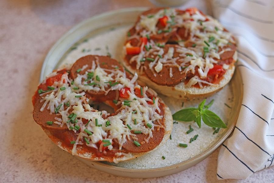 Freshly prepared vegan pizza from an air fryer