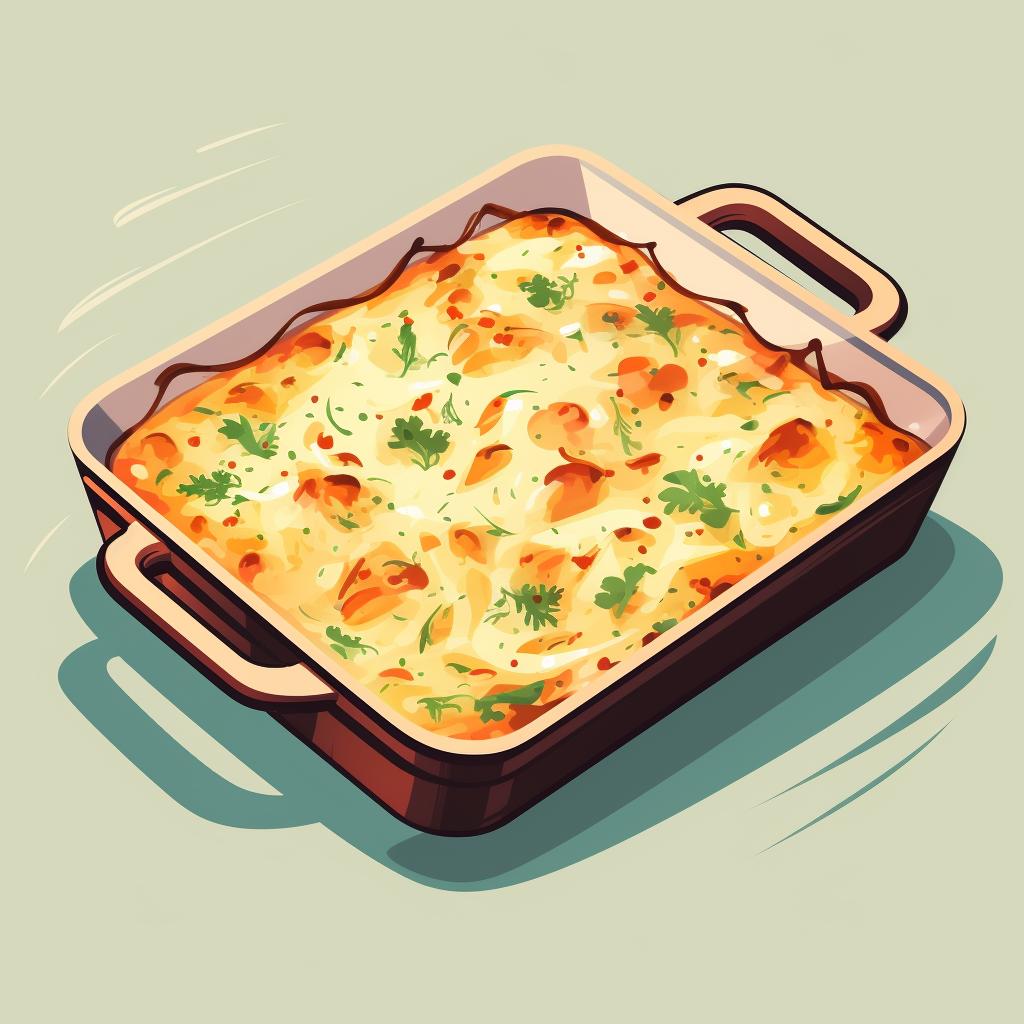 Baked casserole cooling on a rack