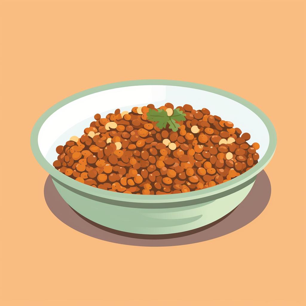 Cooked lentils in a bowl