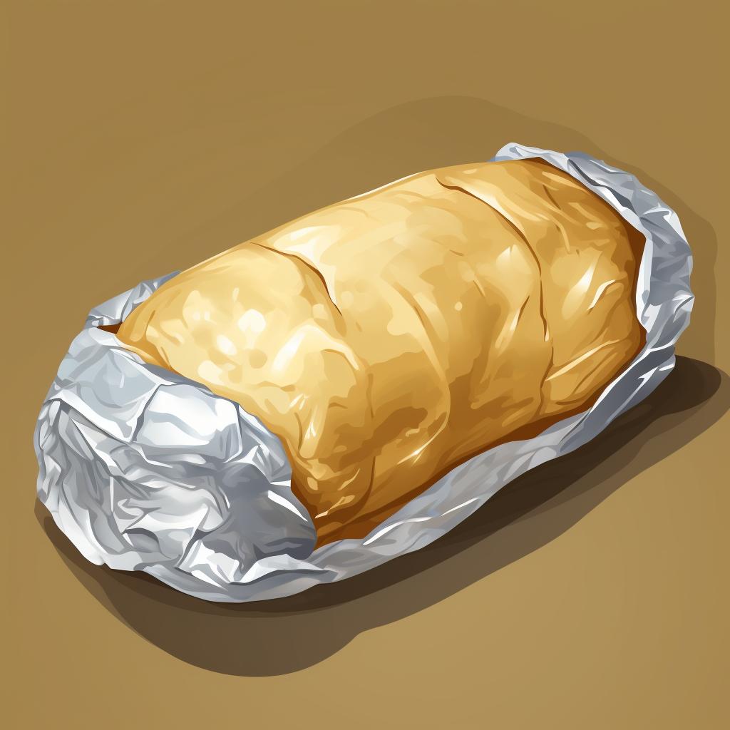 Dough shaped into a loaf and wrapped in foil