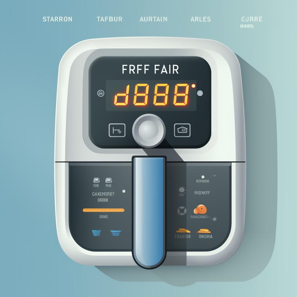 Close-up of air fryer settings with time and temperature
