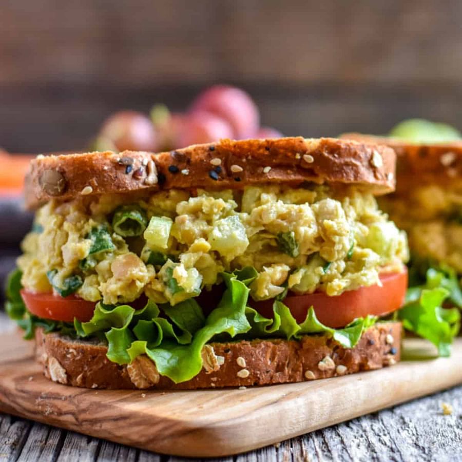 Delicious and healthy Vegan Chickpea Salad Sandwich served on a plate